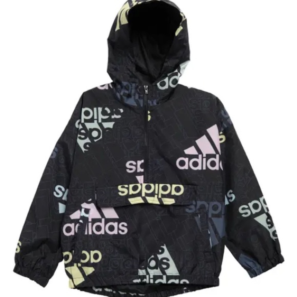 KIDS' WINDBREAKER POPOVER PULLOVER IN BLACK MULTI 7/8